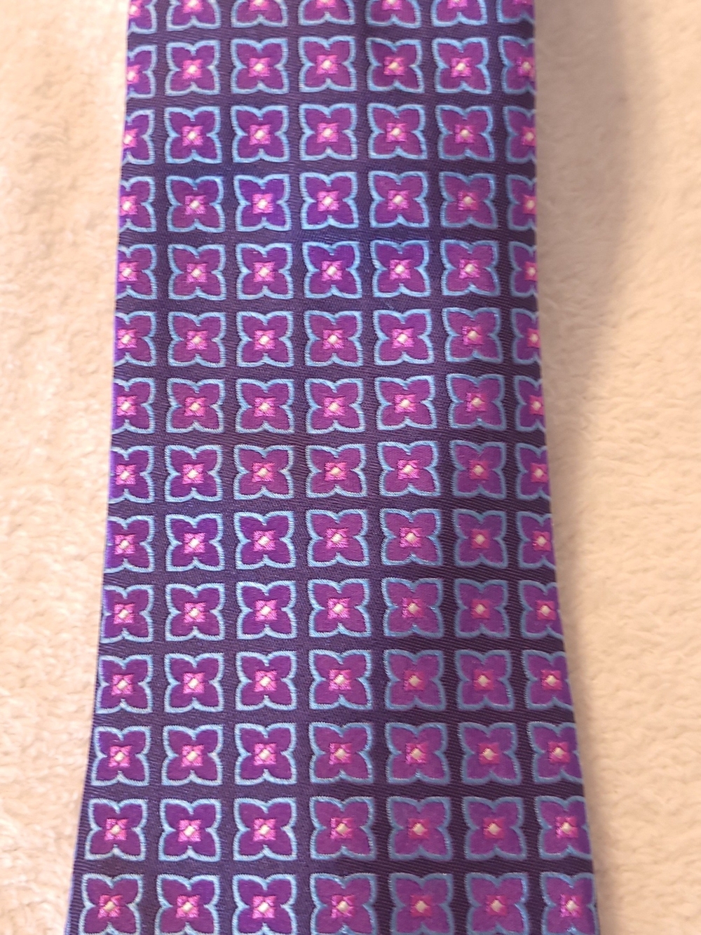Ted Baker London 100% Silk Tie Navy Blue Purple Floral Geometric Pattern 60"